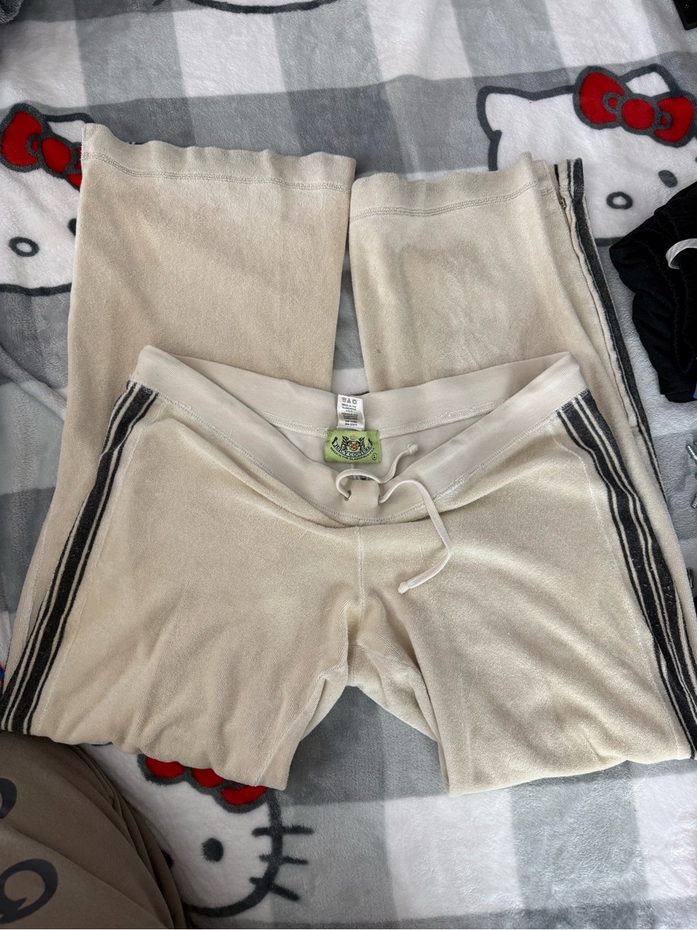 Juicy Couture Cream Velour Sweatpants with Black Side Stripes